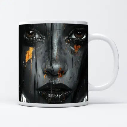 Dark Female Portrait Gold Paint Drips Abstract