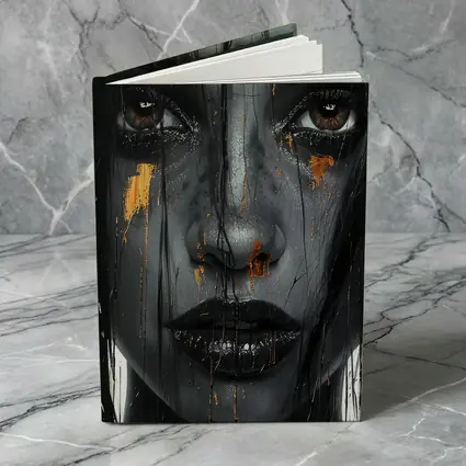 Dark Female Portrait Gold Paint Drips Abstract