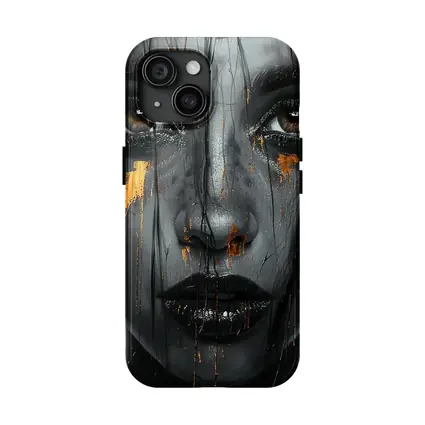 Dark Female Portrait Gold Paint Drips Abstract