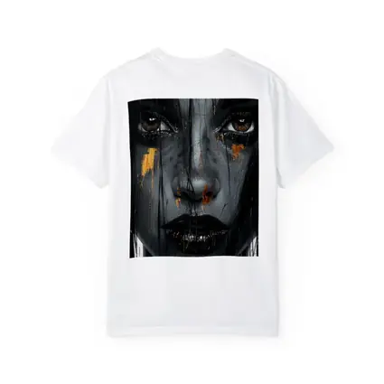Dark Female Portrait Gold Paint Drips Abstract