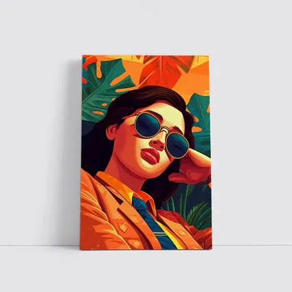 Stylish Woman Sunglasses Tropical Leaves Pop Art