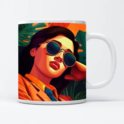 Stylish Woman Sunglasses Tropical Leaves Pop Art