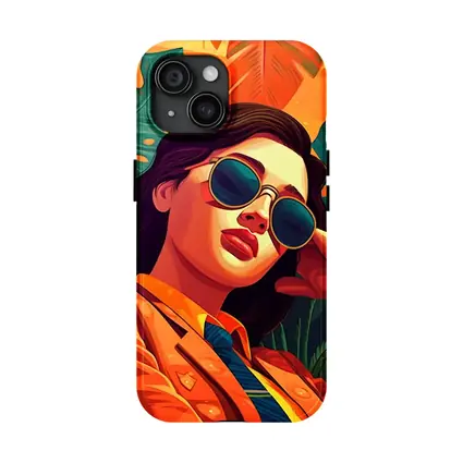 Stylish Woman Sunglasses Tropical Leaves Pop Art