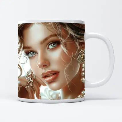 Elegant Woman Portrait Pearl Jewelry White