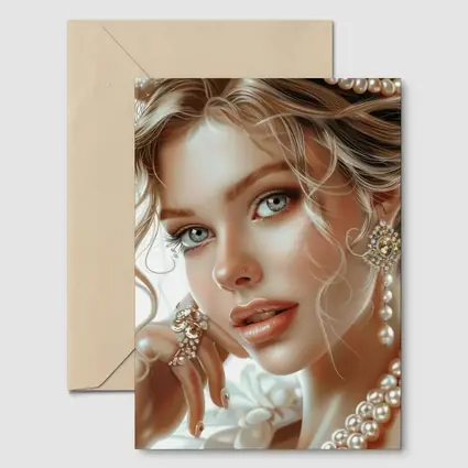 Elegant Woman Portrait Pearl Jewelry White