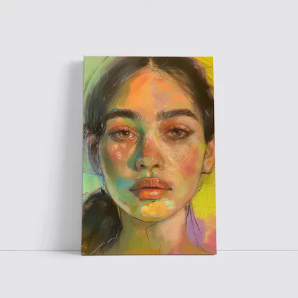 Colorful Portrait Painting Woman Yellow Background