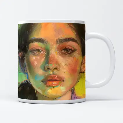 Colorful Portrait Painting Woman Yellow Background