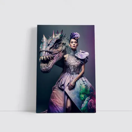 Woman in Purple Gown with Dinosaur