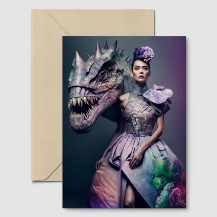 Woman in Purple Gown with Dinosaur