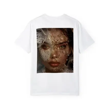Woman Face Golden Lace Floral Veil Portrait