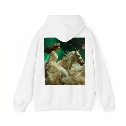 Woman Riding White Horse Starry Sky