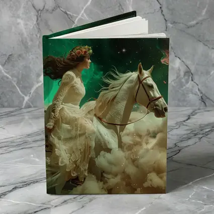 Woman Riding White Horse Starry Sky
