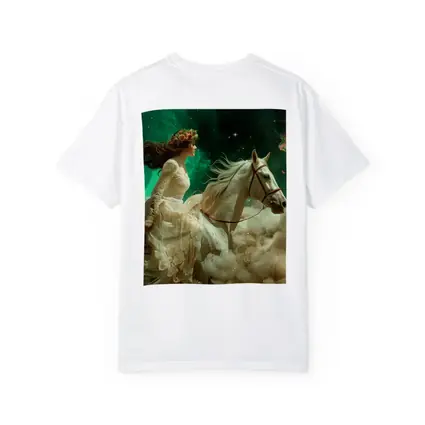 Woman Riding White Horse Starry Sky