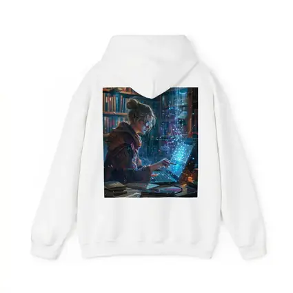 Woman Coding Glowing Tech Library Digital Art