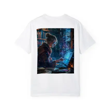 Woman Coding Glowing Tech Library Digital Art