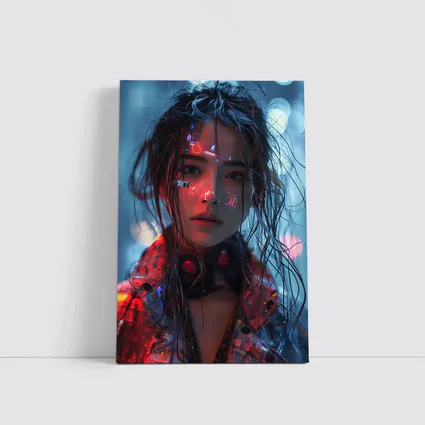 Cyberpunk Girl Neon Lights Rainy Night