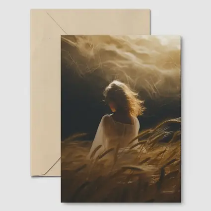 Woman in White Wheat Field Golden Light