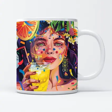 Colorful Woman Drinking Tropical Party Art