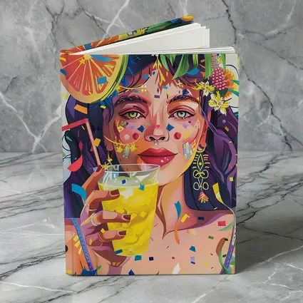 Colorful Woman Drinking Tropical Party Art