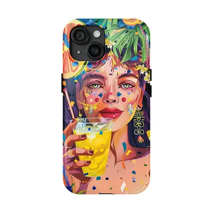 Colorful Woman Drinking Tropical Party Art