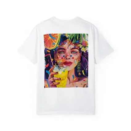 Colorful Woman Drinking Tropical Party Art