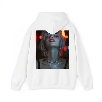 Blonde Woman Red Neon Lights Dark Background