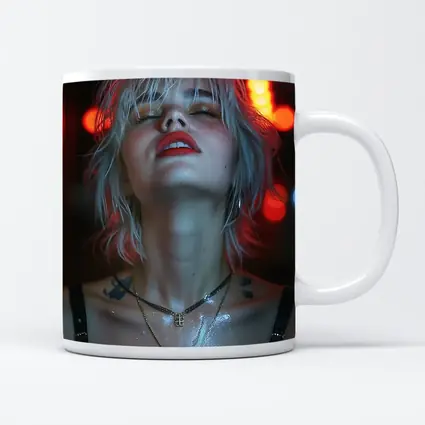 Blonde Woman Red Neon Lights Dark Background