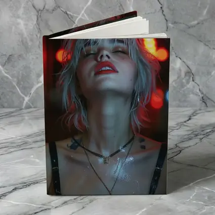 Blonde Woman Red Neon Lights Dark Background