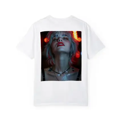Blonde Woman Red Neon Lights Dark Background