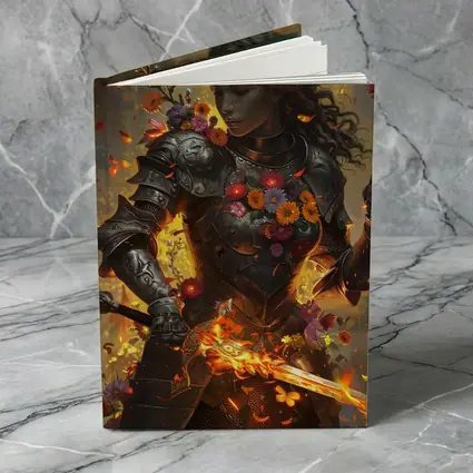 Fantasy Female Warrior Floral Armor Fire Sword
