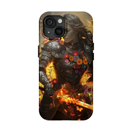 Fantasy Female Warrior Floral Armor Fire Sword