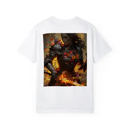Fantasy Female Warrior Floral Armor Fire Sword