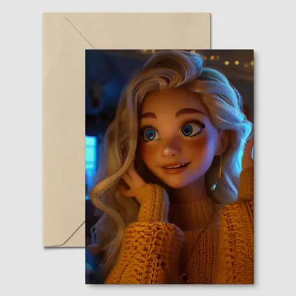 Cartoon Girl Blue Eyes Cozy Sweater Interior