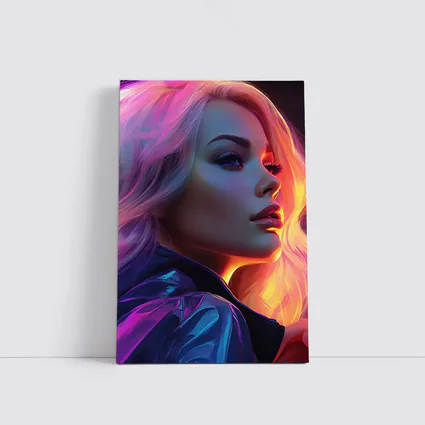 Blonde Woman Neon Lights Digital Art Portrait
