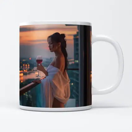 Woman Balcony Wine Glass City Sunset