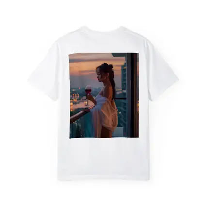 Woman Balcony Wine Glass City Sunset