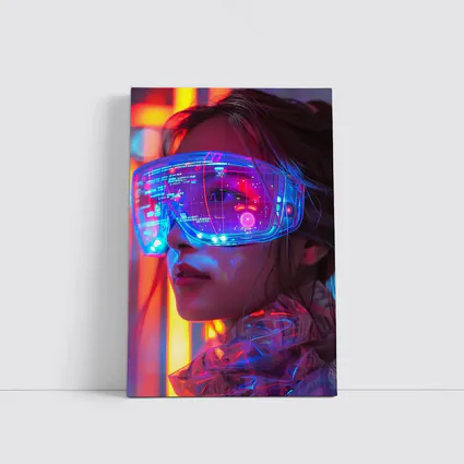 Cyberpunk Woman Neon AR Glasses Portrait