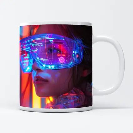 Cyberpunk Woman Neon AR Glasses Portrait