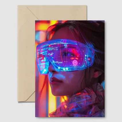 Cyberpunk Woman Neon AR Glasses Portrait