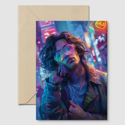 Neon City Night Anime Style Portrait Art
