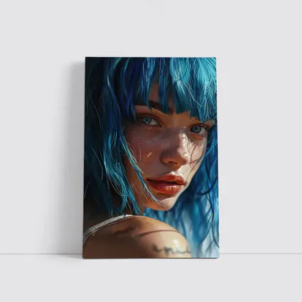 Blue Hair Woman Portrait With Tattoo