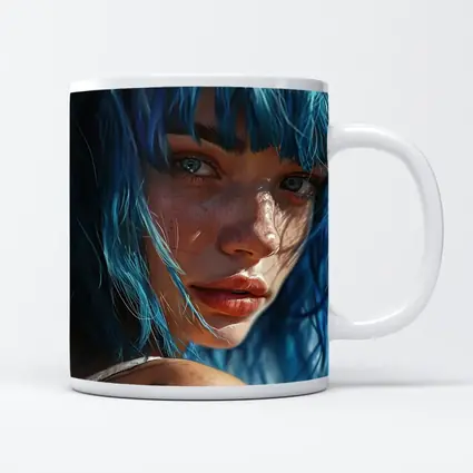 Blue Hair Woman Portrait With Tattoo
