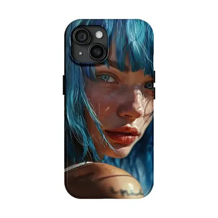 Blue Hair Woman Portrait With Tattoo