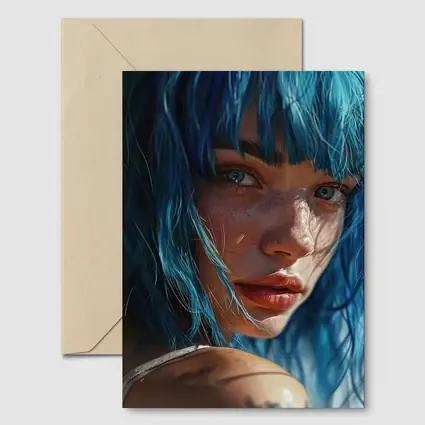 Blue Hair Woman Portrait With Tattoo
