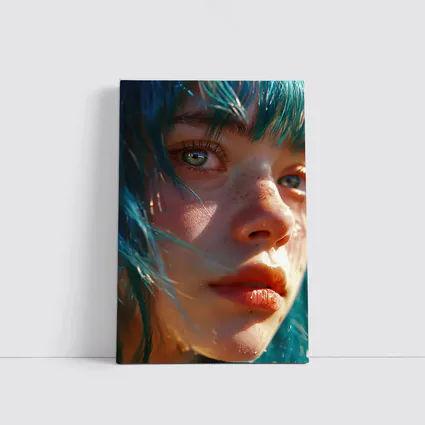 Blue Hair Girl Close Up Portrait Art
