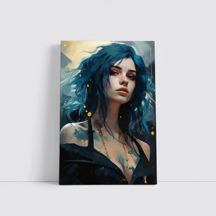 Blue Hair Woman Portrait Fantasy Art