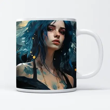 Blue Hair Woman Portrait Fantasy Art