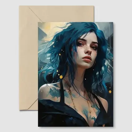 Blue Hair Woman Portrait Fantasy Art