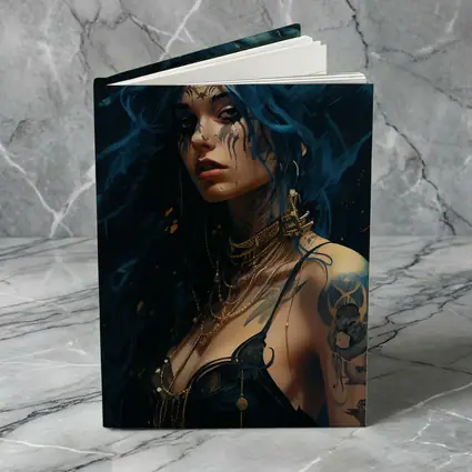 Blue Hair Tattooed Woman Dark Fantasy Art