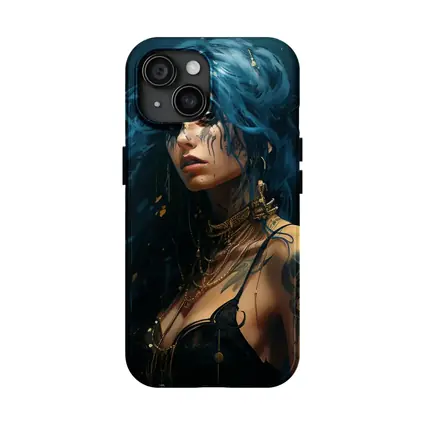 Blue Hair Tattooed Woman Dark Fantasy Art